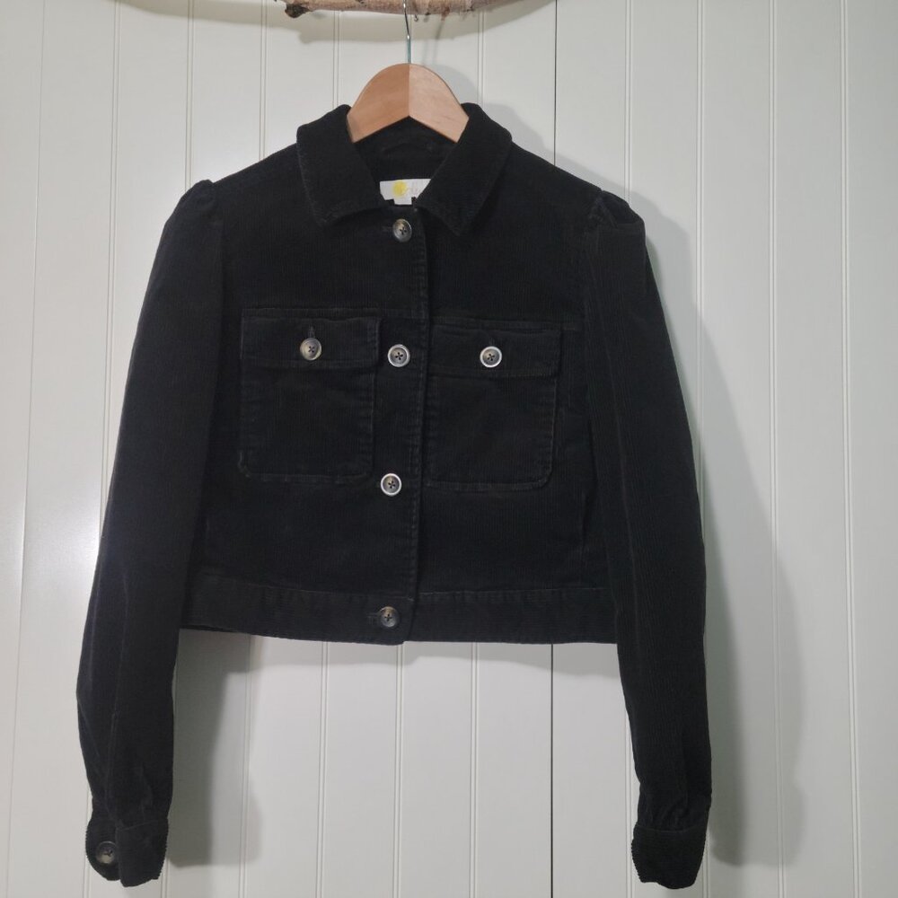 Boden Black Corduroy Cropped Friends Gilmore Y2k Dark Academia Trucker Jacket 8